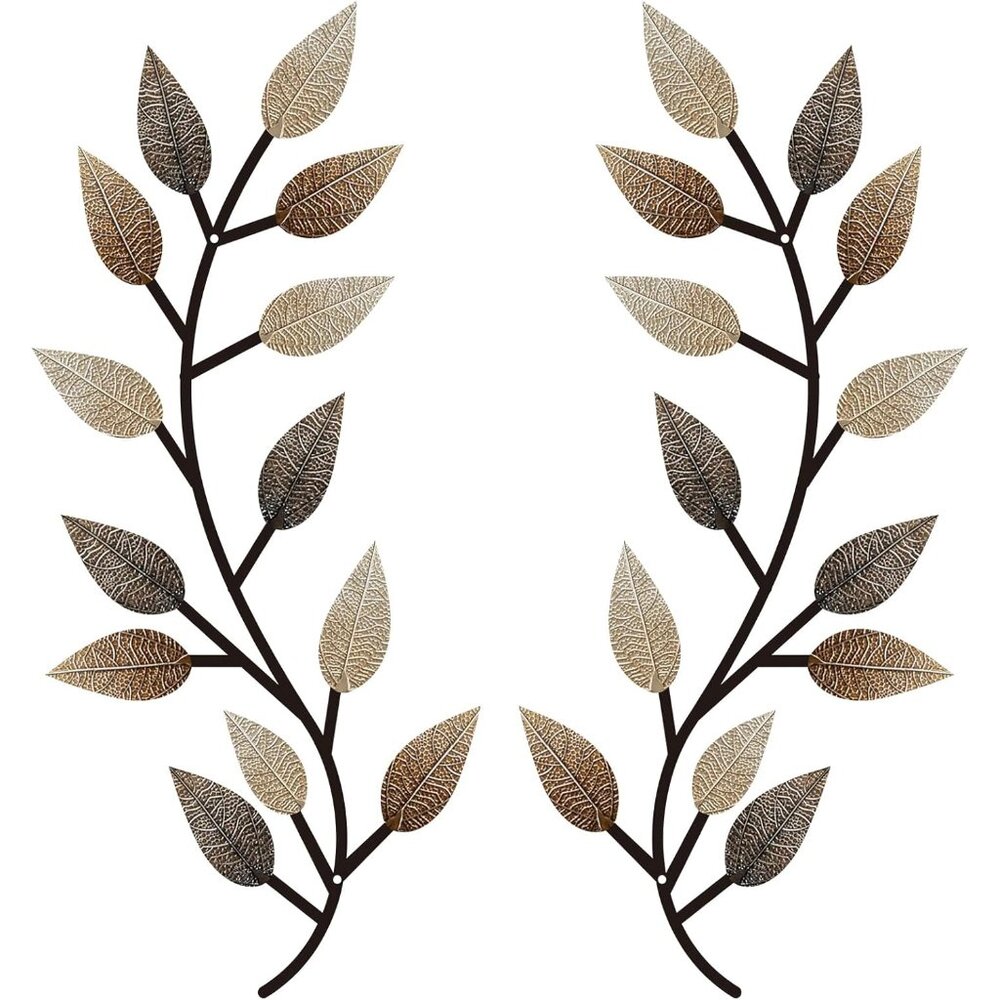 2 Pieces Metal Tree Leaf Wall Decor Vine Olive Branch Leaf Wall Art Living Room,